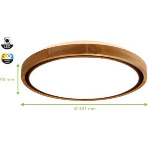 Holzfarbene LED-Deckenleuchte Solstar von Luce Design, 30,7 cm Durchmesser.