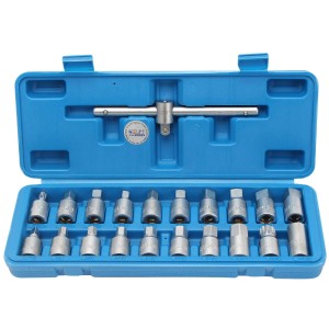 CCLIFE 21tlg 3/8'' Öldienstschlüssel Öldienst Ölablassschrauben Set Ölwannen Steckschlüssel Satz mit VW BMW usw