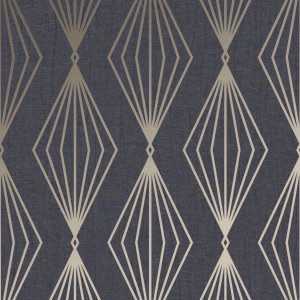 Boutique Vliestapete Marquise Geo Sapphire mit geometrischem Muster in Gold auf blauem Grund.
