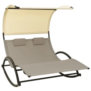 furnicato Doppel-Sonnenliege mit Sonnendach, Textilene in Taupe und Creme. Bequeme Gartenliege für zwei Personen.