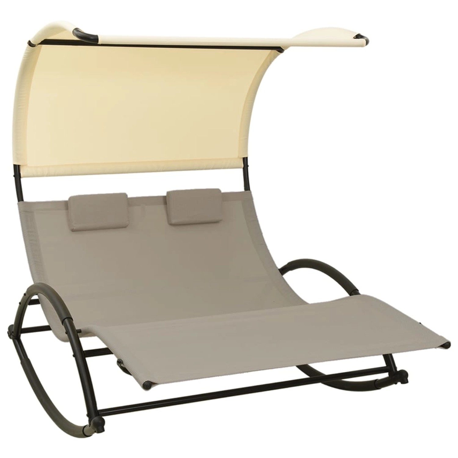 furnicato Doppel-Sonnenliege mit Sonnendach Textilene Taupe und Creme günstig online kaufen