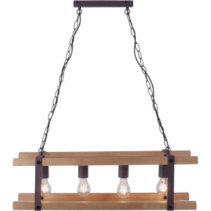 Just Light Pendelleuchte Edith, 4-flammig, Holz Natur, Vintage-Look für Wohnraum.