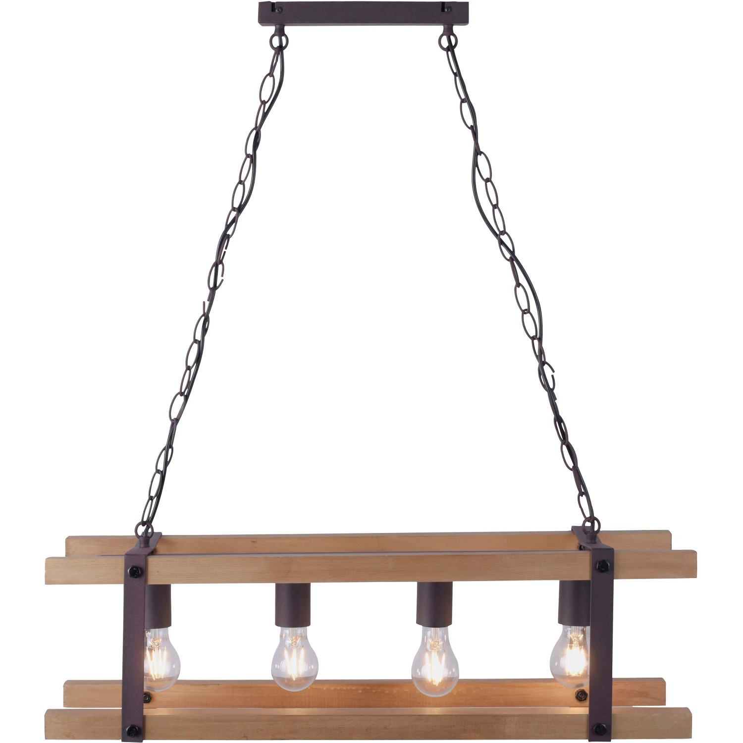Just Light Pendelleuchte Edith, 4-flammig, Holz Natur, Vintage-Look für Wohnraum.