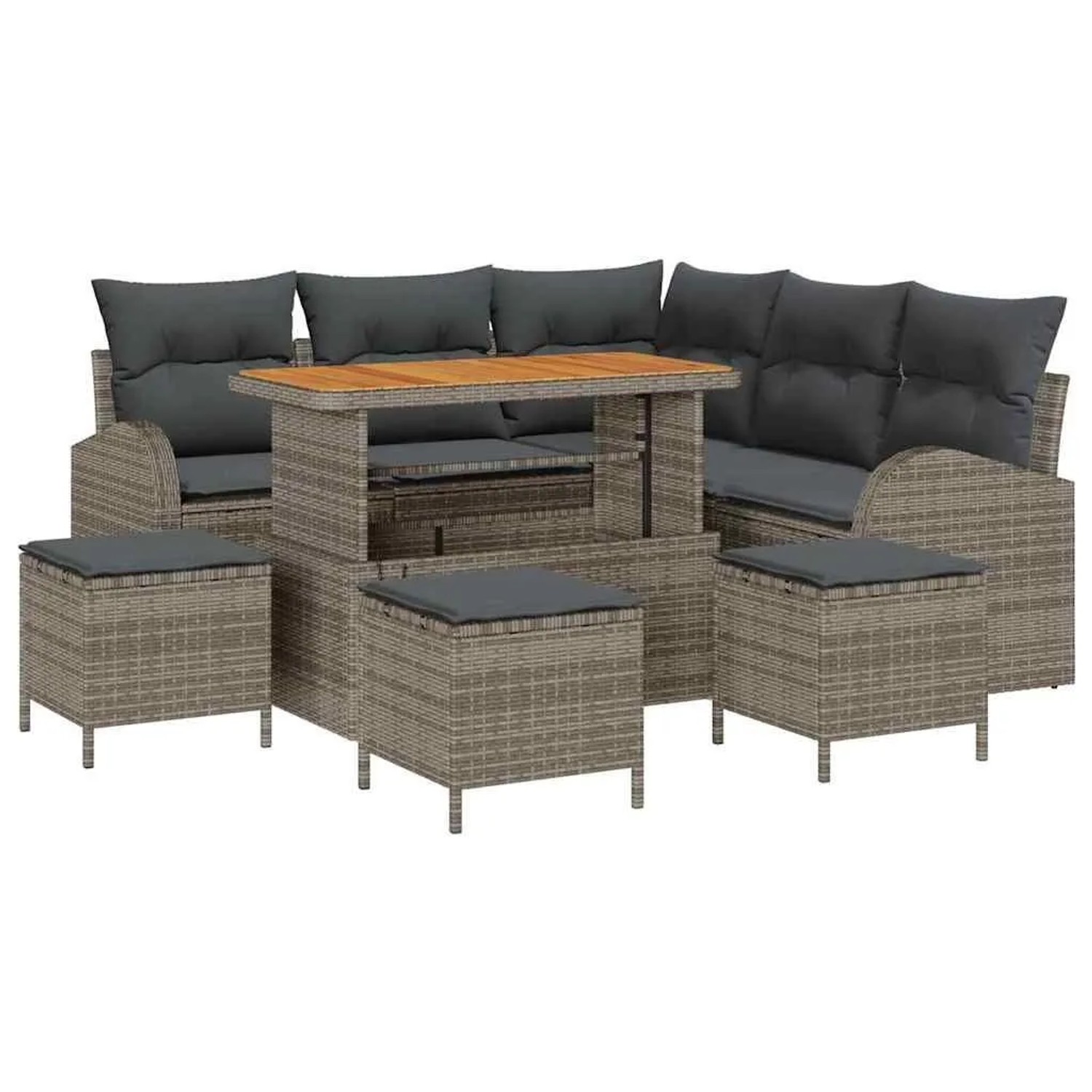 vidaXL Garten-Sofa-Set mit Kissen mit Speicher 9-Tlg Grau 3364353