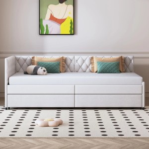 PXloue Schlafsofa Tagesbett Ausziehbar aus Samt in Beige 90/180x200cm