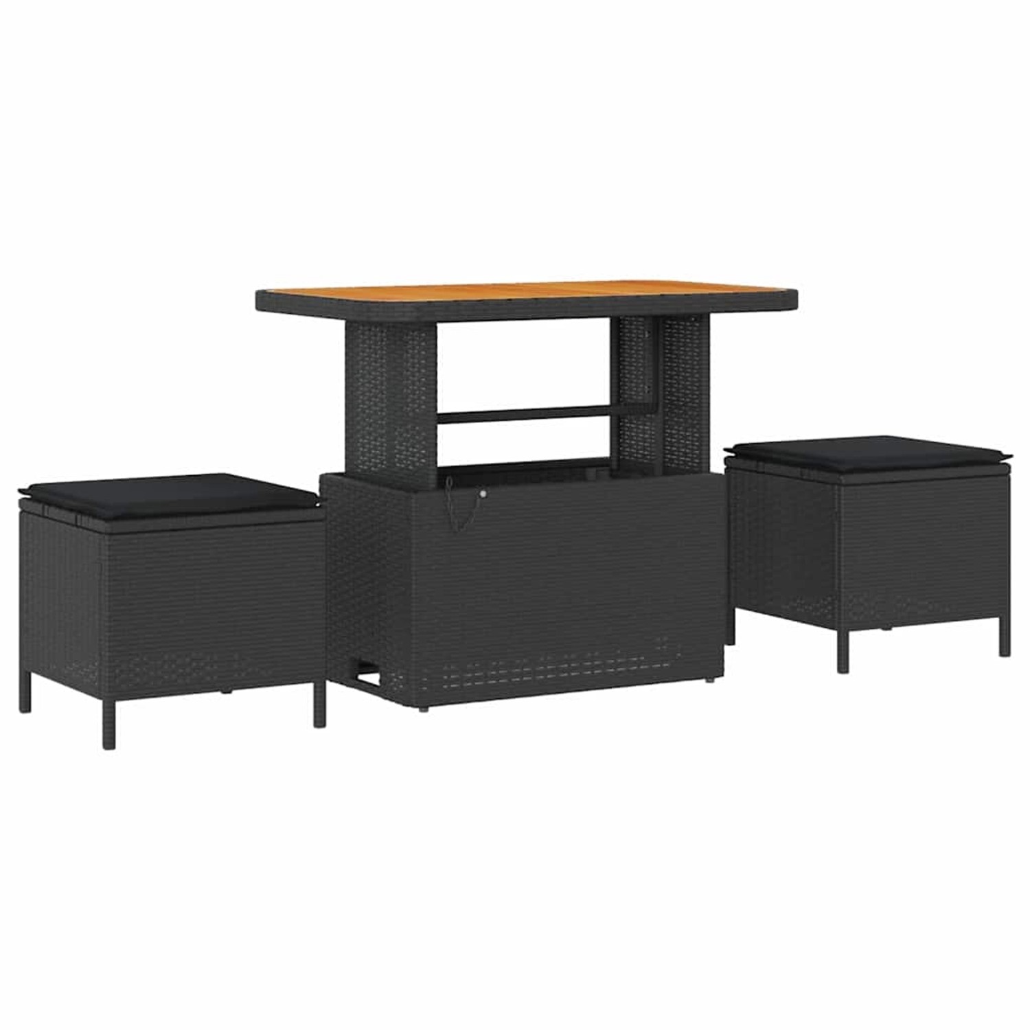 vidaXL Gartenmöbel Set, 11-teilig, schwarz, Poly Rattan mit Tisch und Hockern mit Stauraum.