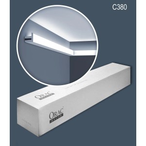 ORAC DECOR C380 Eckleisten Set mit indirekter Beleuchtung und Produktverpackung.