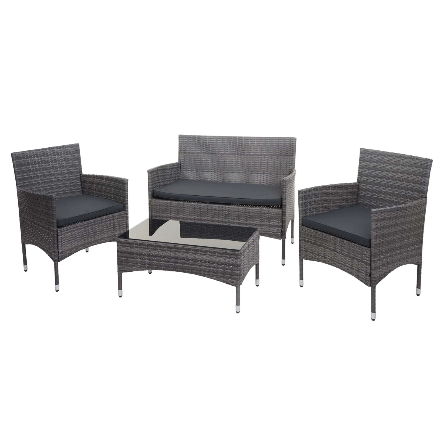 PROREGAL Poly-Rattan Garnitur Balkon-/Garten-/Lounge-Set Sofa Sitzgruppe Grau Kissen Dunkelgrau