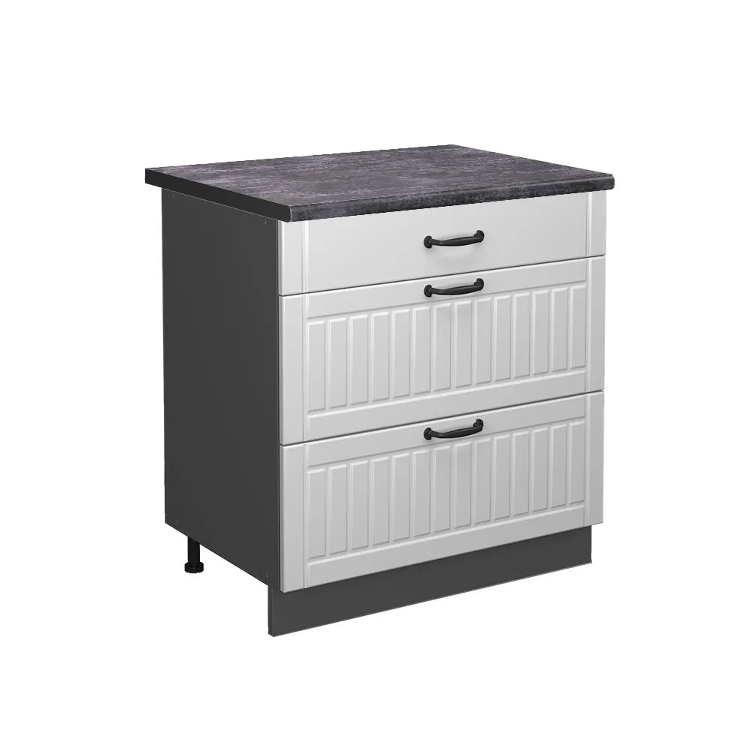 Vicco Küchenunterschrank Fame-Line Weiß Landhaus Anthrazit 80 cm mit 3 Schubladen AP Anthrazit