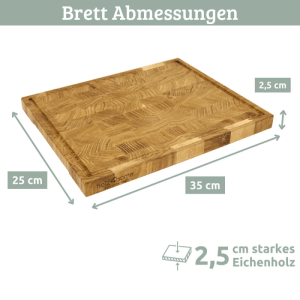 DELUKE Schneidebrett Holz Groß MILA KLINGENSCHONEND 35x25x2,5cm Stirnholz Eiche mit Saftrille Holzbrett Küchenbrett