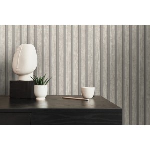A.S. Création Vliestapete Holzpaneele in Grau-Creme für eine moderne Wandgestaltung.