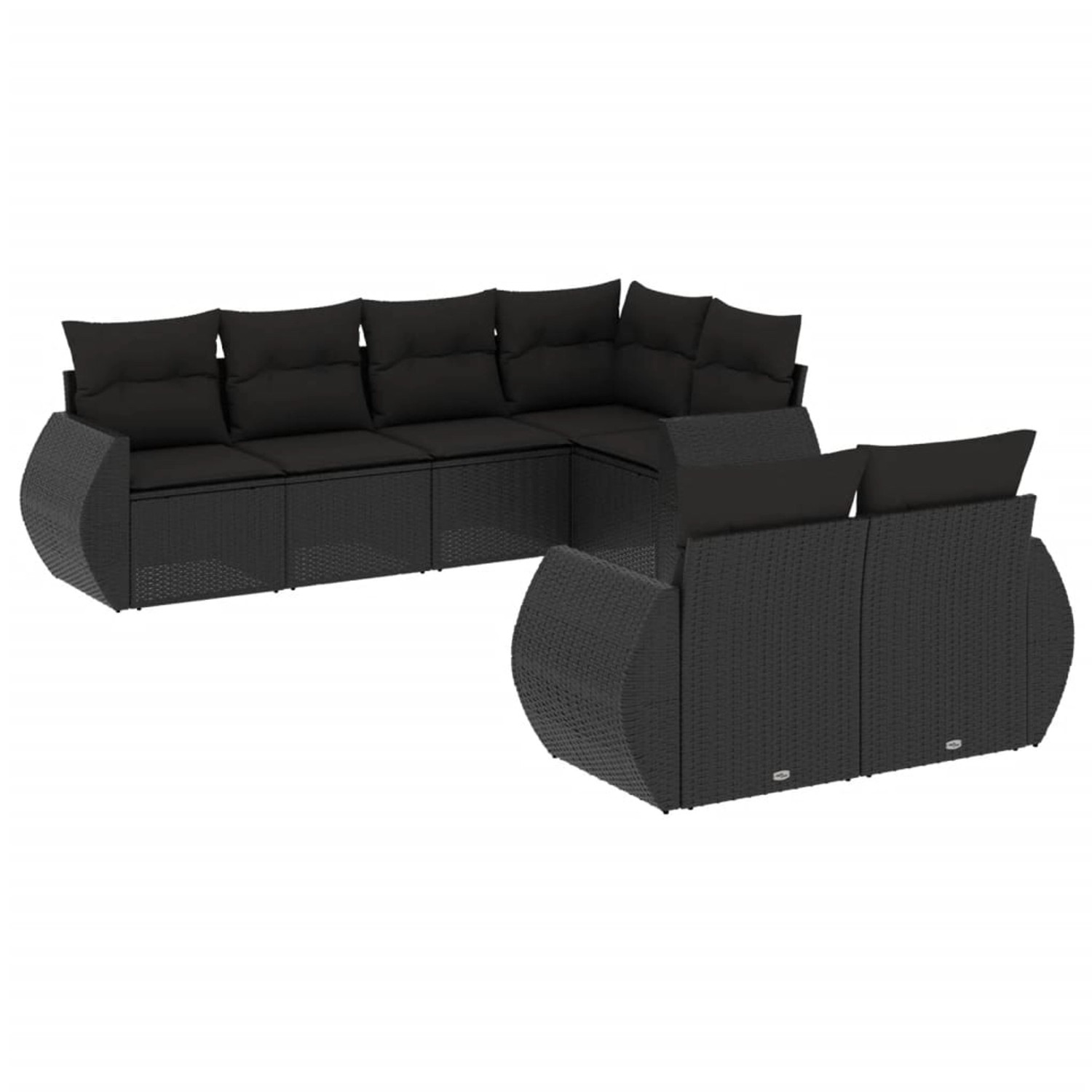 vidaXL 7-Tlg Garten-Sofagarnitur mit Kissen Schwarz Poly Rattan 3253942