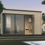Modernes Weka Holz-Gartenhaus Cubilis mit Glasfront, naturbelassen, 380x300 cm.
