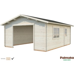 Palmako Holzgarage Roger, 450x550 cm, naturbelassen, mit Fenster und Tür.