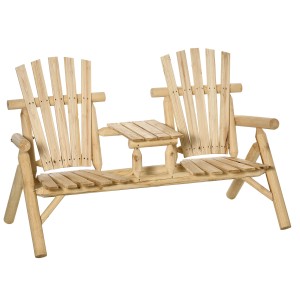 Outsunny Gartenbank für 2 Personen aus Tannenholz mit integriertem Tisch im Landhausstil.