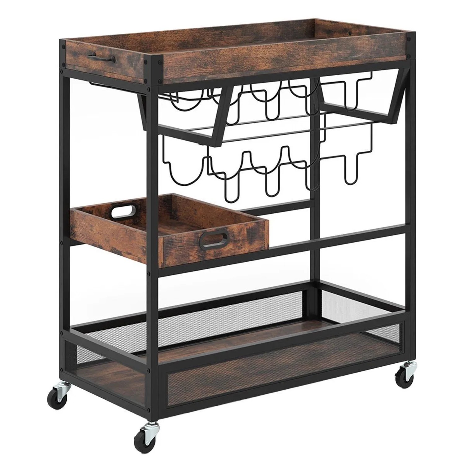 Costway Servierwagen mit Abnehmbarem Tablett 3 Ebenen Braun günstig online kaufen