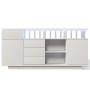 Weißes Merax Sideboard 160 cm mit LED Beleuchtung, Acrylstützen, Schubladen und Türen. Moderner Wohnzimmerschrank.