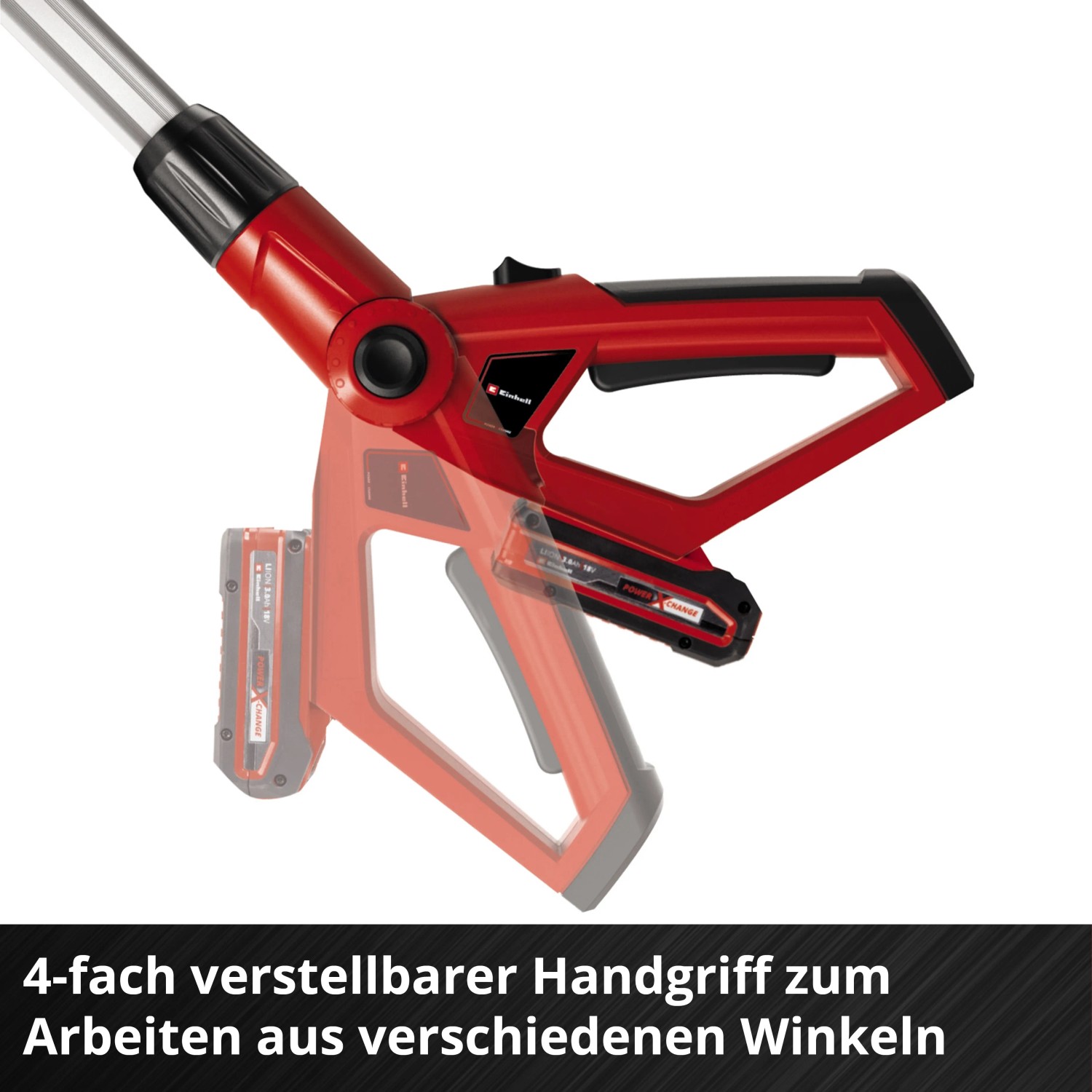 Einhell Akku-Hochentaster/Heckenschere: Verstellbarer Handgriff für flexible Gartenarbeit.