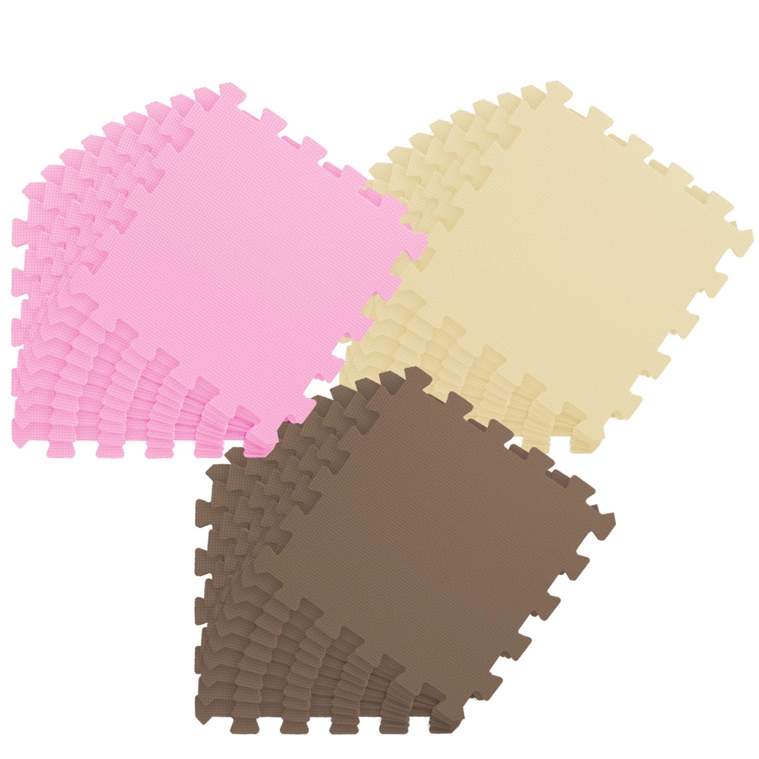 LittleTom Puzzlematte, 27 Teile in Beige, Braun und Pink. Weiche Spielmatte für Babys und Kinder.