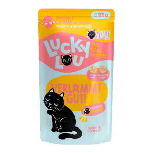 Lucky Lou Katzen-Nassfutter Adult Geflügel & Lamm, 125g Packung.