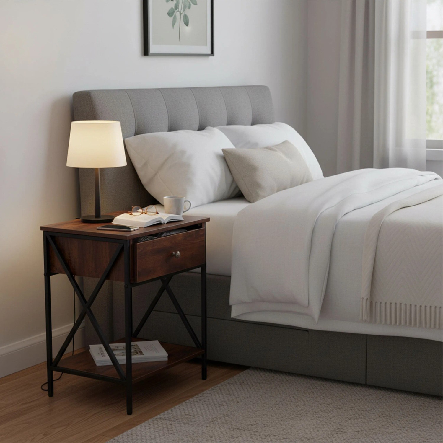 Relaxdays Nachttisch Eisen MDF Dunkelbraun Schwarz Verstellbar Rutschfest 55 cm x 40 cm x 30 cm_5