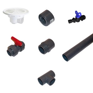 Summer Fun Modul III: Bodenablauf, Rohr, Ventile und Verbinder für Poolzubehör.