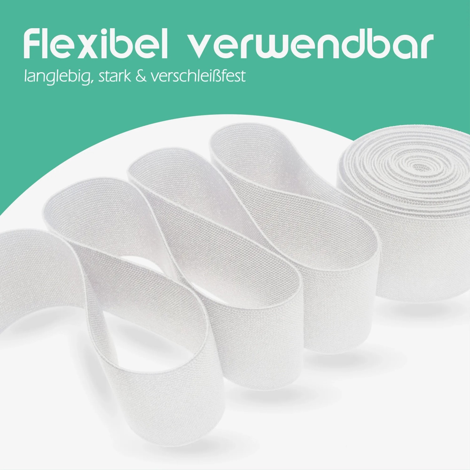 Weißes ProHome Gummiband, 2,5 m x 2,0 cm, für Näh- und Bastelprojekte.