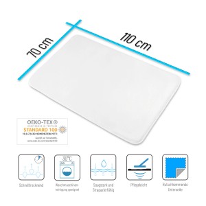 Weißer SANILO Badteppich Cool Cat, 70x110 cm, rechteckig mit abgerundeten Ecken.