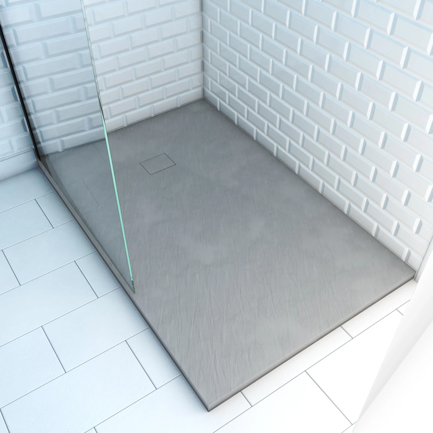 Graue Aurlane Duschtasse "Stone" 140x90 cm in Steinoptik, fast barrierefrei.