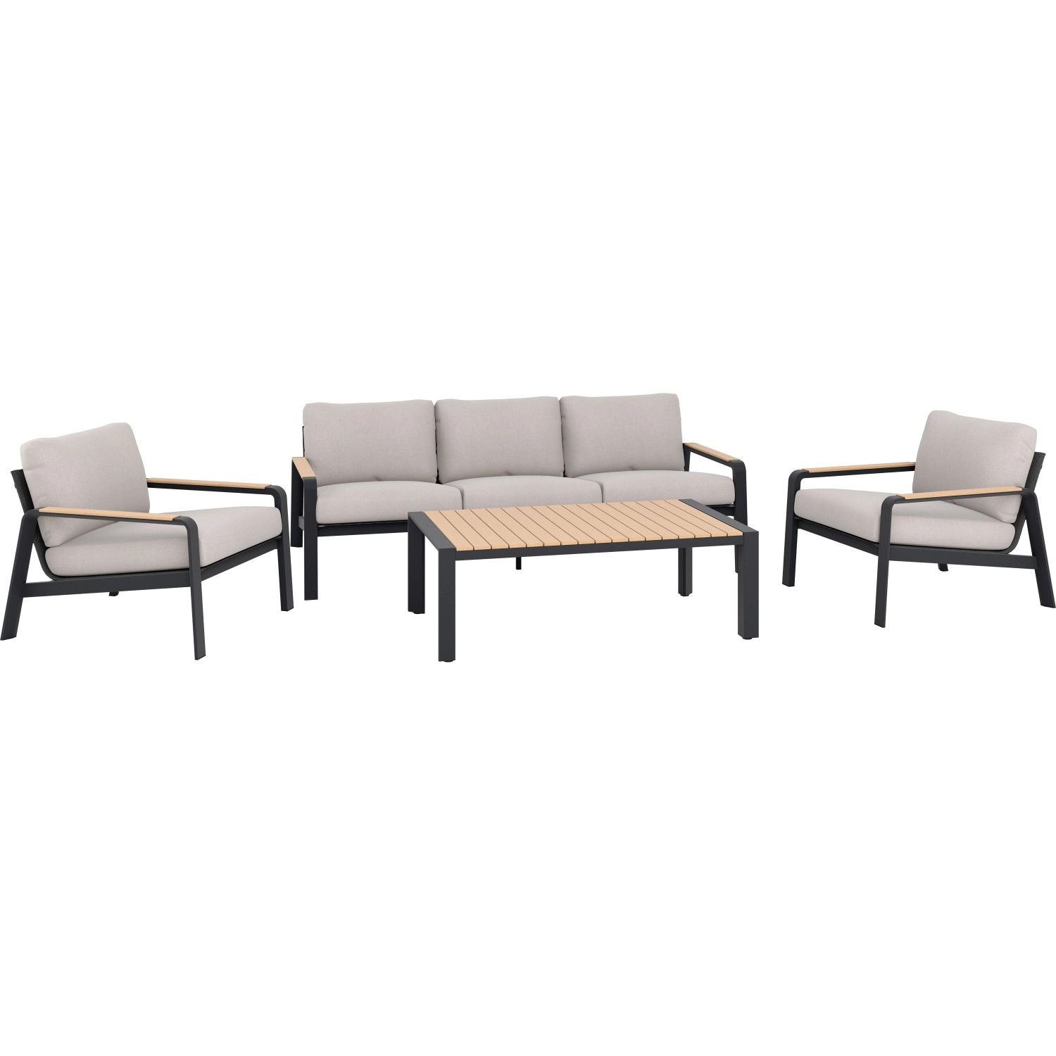 Lounge-Set Branford 4-teilig Alu-Stahl Holz Anthrazit-Beige