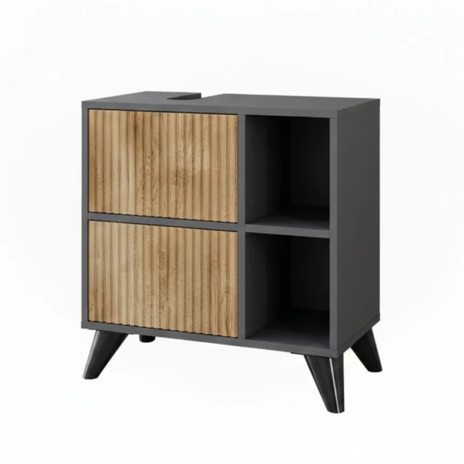 Vicco Waschbeckenunterschrank Leano Anthrazit Bergeiche 60 x 62 mit 2 Schubladen