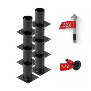 HOLLMAX 8er Set Aufschraubhülsen 80mm, schwarz pulverbeschichtet, für Rundholzpfosten inkl. Anker & Schrauben.