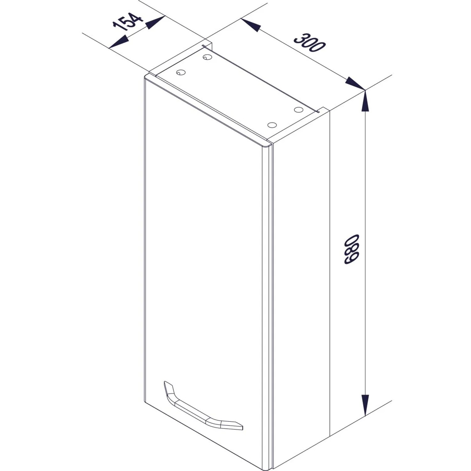 Skizze: Fackelmann Bad-Hängeschrank Milano Asteiche, 30 cm breit, mit Maßangaben.