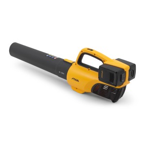 Stiga Akku-Laubbläser BL 300e Set, gelb/schwarz, mit Akkus und Ladegerät.