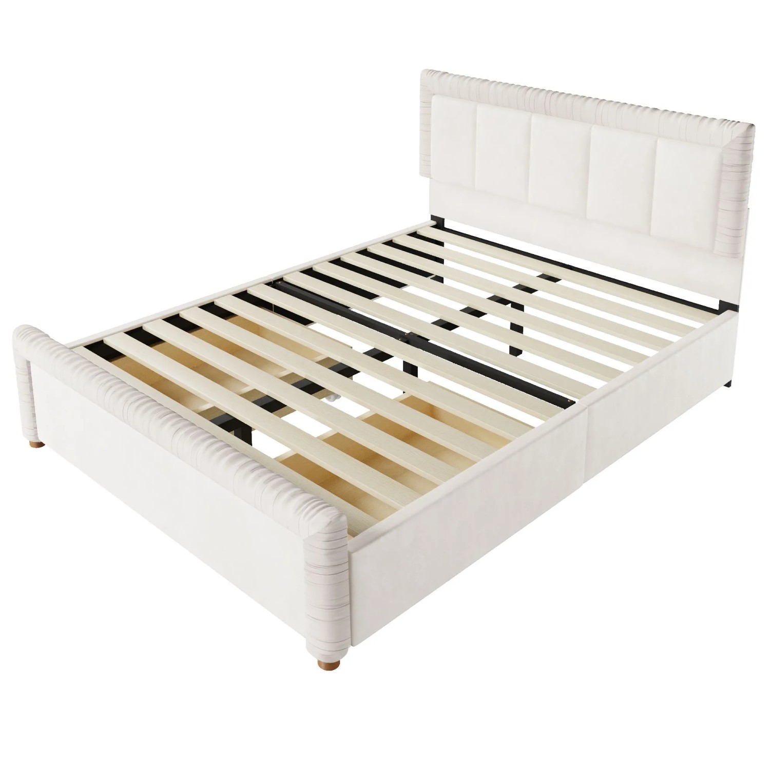 Merax Samt Polsterbett 140x200 cm Mit 2 Schubladen Beige