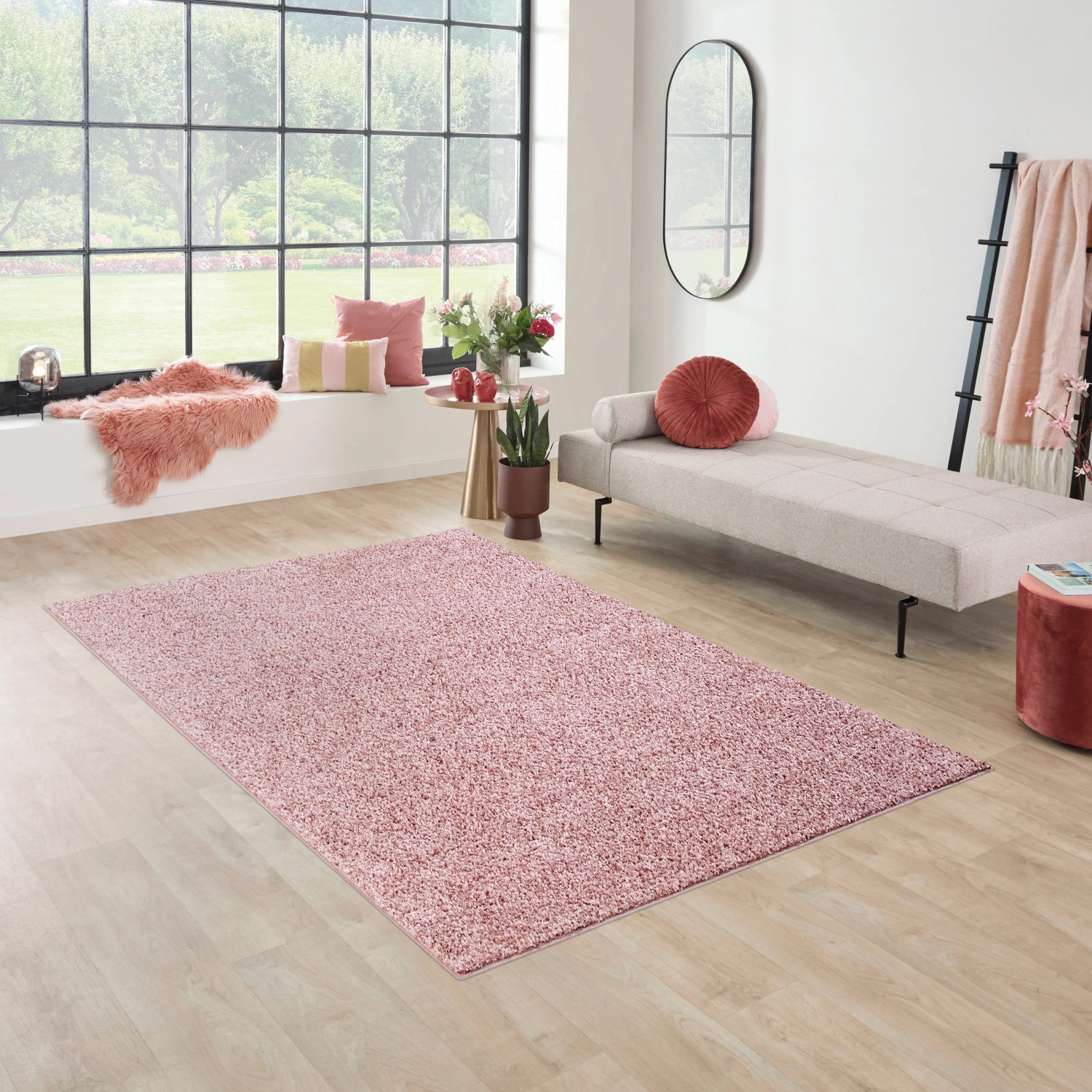 Wohnzimmer Teppich 160 x 230 cm Rosa Polypropylen Fußbodenheizung Rechteckig kaufen bei OBI