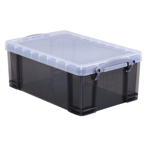 Transparente, graue Clipbox (9 l) zur Aufbewahrung, stapelbar und mit Clipverschluss.