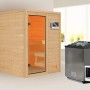 Woodfeeling Sauna Sandra mit Bio-Ofen und Glastür. Massivholzsauna für entspannende Stunden.