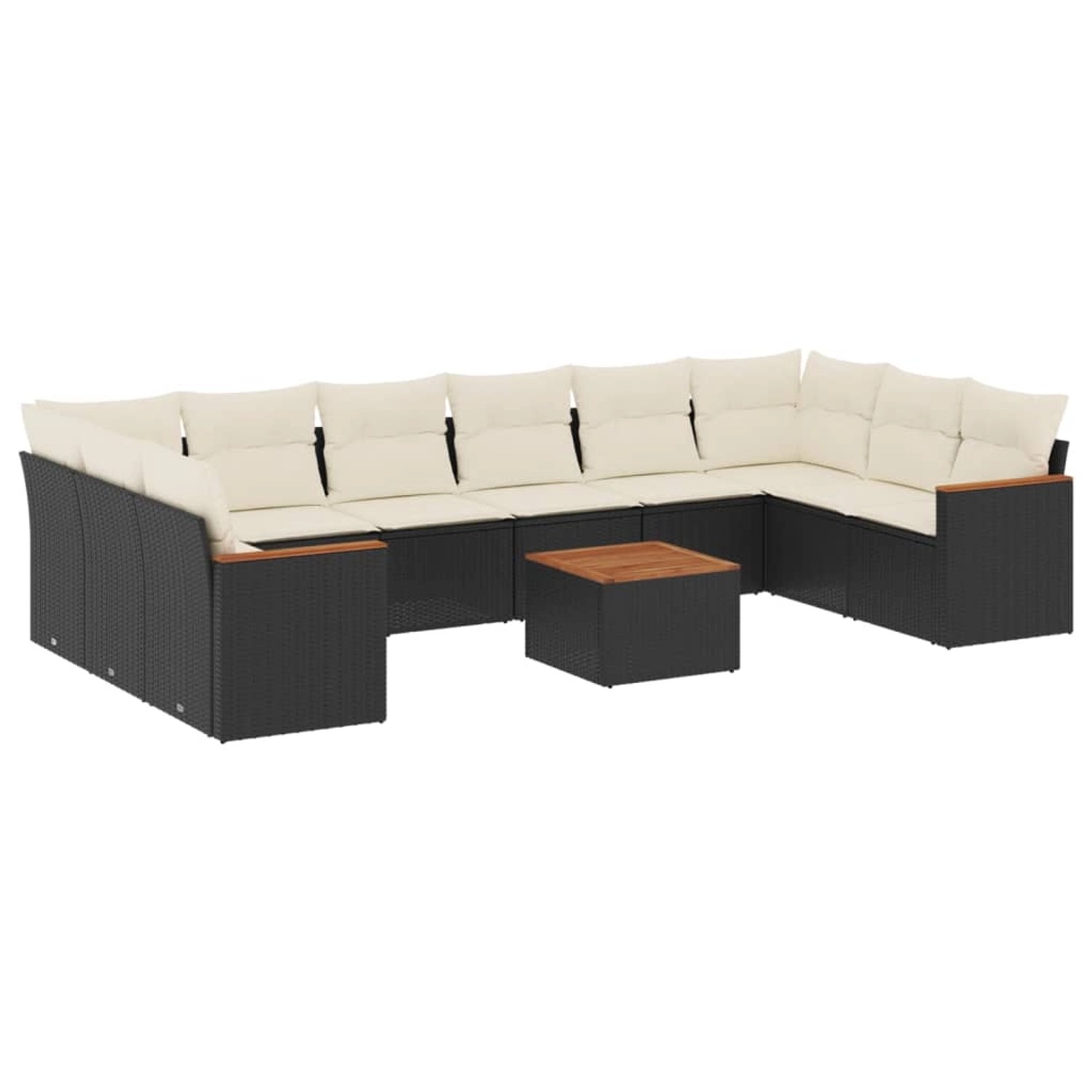 vidaXL 11-Tlg Garten-Sofagarnitur mit Kissen Schwarz Poly Rattan 3226329