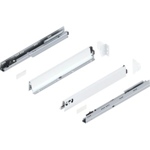 Blum Tandembox antaro Vollauszug 500 mm, 65 kg, seidenweiß. Schubladensystem mit Blumotion Schienen.