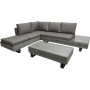 Graue 3-teilige Lounge-Eckgruppe Cadiz mit Tisch und Polstern für den Garten.