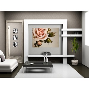 Sanders & Sanders Fototapete mit Rosen in Rosa und Grün, 160x110 cm, als Wanddeko im Wohnzimmer.