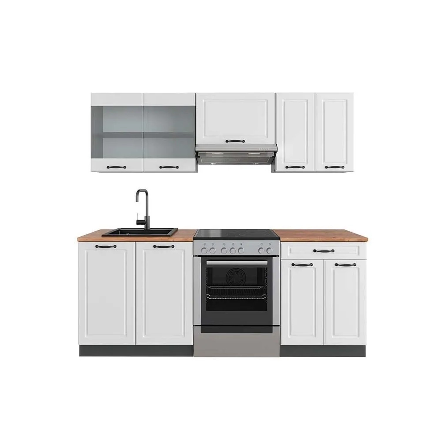 Vicco R-Line Küchenzeile Weiß Landhaus Anthrazit 200 cm AP Eiche ohne E-Geräte