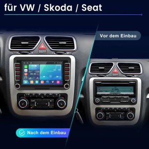 Junsun Autoradio für VW, Skoda, Seat: Vorher-Nachher-Vergleich mit modernem 7-Zoll LINUX Touchscreen und CarPlay.