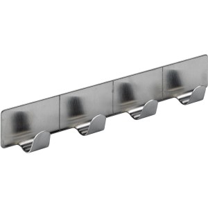 Hettich Hakenleiste mit 4 selbstklebenden Haken aus Edelstahl.