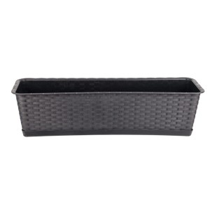 BigDean Blumenkasten Mit Untersetzer 60 Cm Lang Rattan Optik Anthrazit Aus PP Kunststoff Balkon Pflanzkasten Schmal Balkonkasten