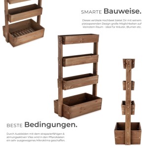 Tectake Vertikalbeet Flora 4 Etagen  Die Oberen 3 Mit Schrägstellfunktion Lackiertes Tannenholz 85 x 45 x 140 cm 45 x 85 x 140 cm Braun
