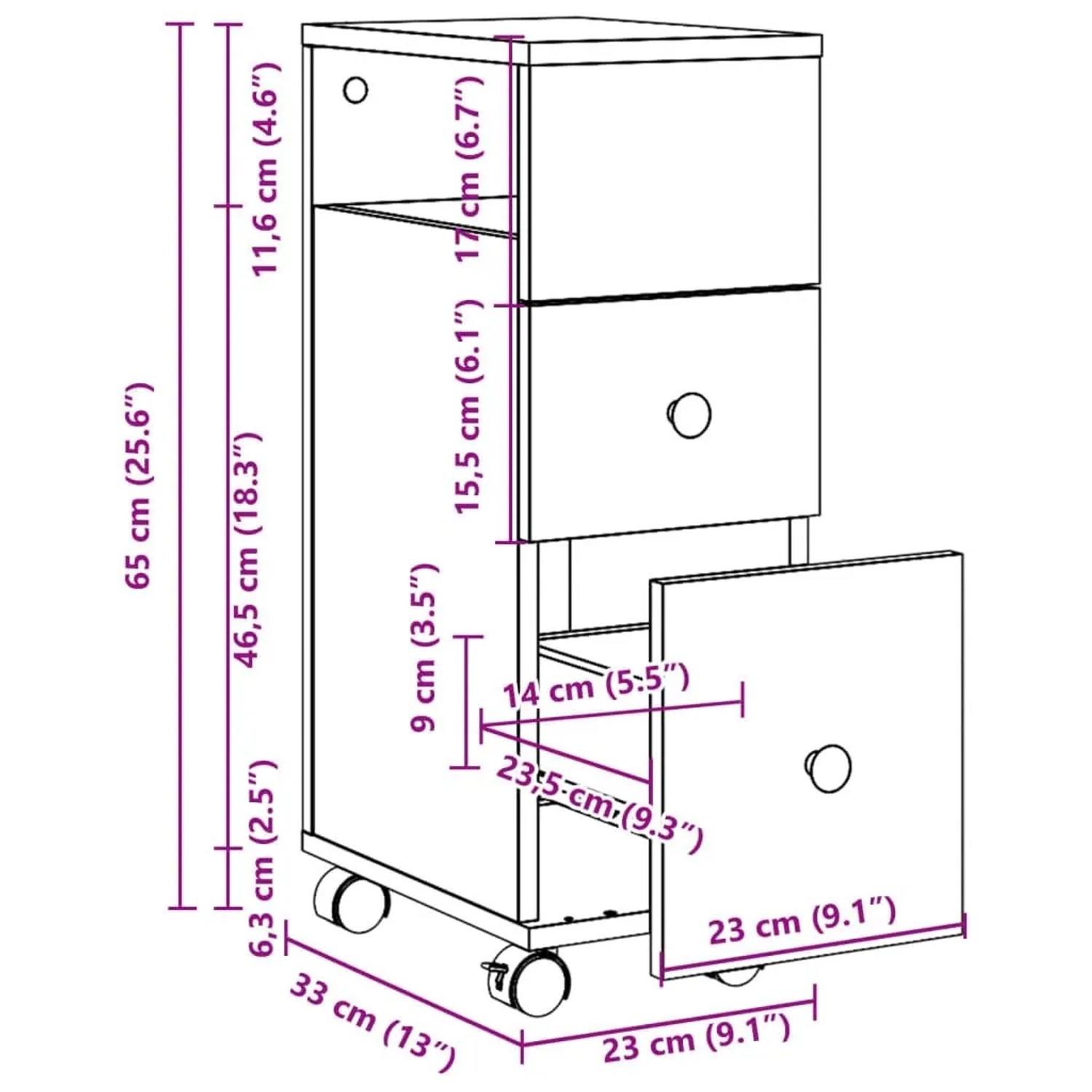 vidaXL Badschrank Schmal mit Rollen Weiß Holzwerkstoff 855232_10