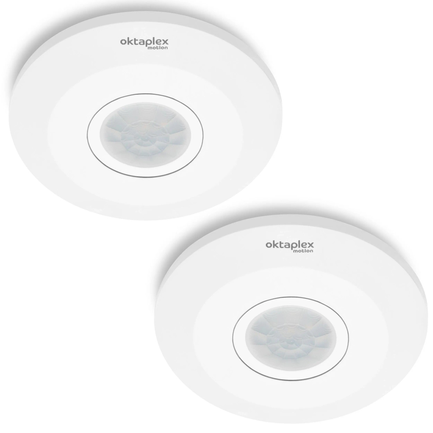Oktaplex Ina 2er Set Decken-Bewegungsmelder Aufputz Innen 360 Grad Infrarot Bewegungssensor Flach 24 mm LED Weiß