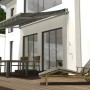 Spettmann Gelenkarmmarkise, 250x200 cm, anthrazit-beige gestreift, montiert an Hauswand über Terrasse.